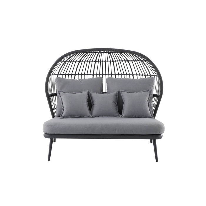 Rattan Garden 2 Seater Sofa Furniture Day Bed Patio Outdoor Steel Grey Cushions - Image 3