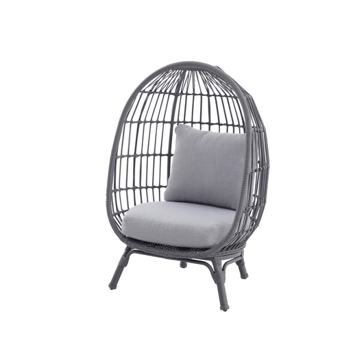 Kids Egg Chair Rattan Effect Steel Grey Water Repellent Outdoor Indoor Garden - Image 1