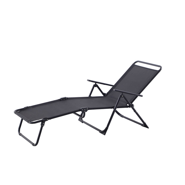 Garden Sun Loungers And Table Set Black Foldable Outdoor Patio Chairs 3 Pieces - Image 3