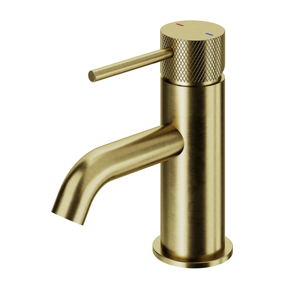 Bathroom Mixer Tap Basin Mono Satin Gold Effect Brass Round Clicker Waste - Image 1