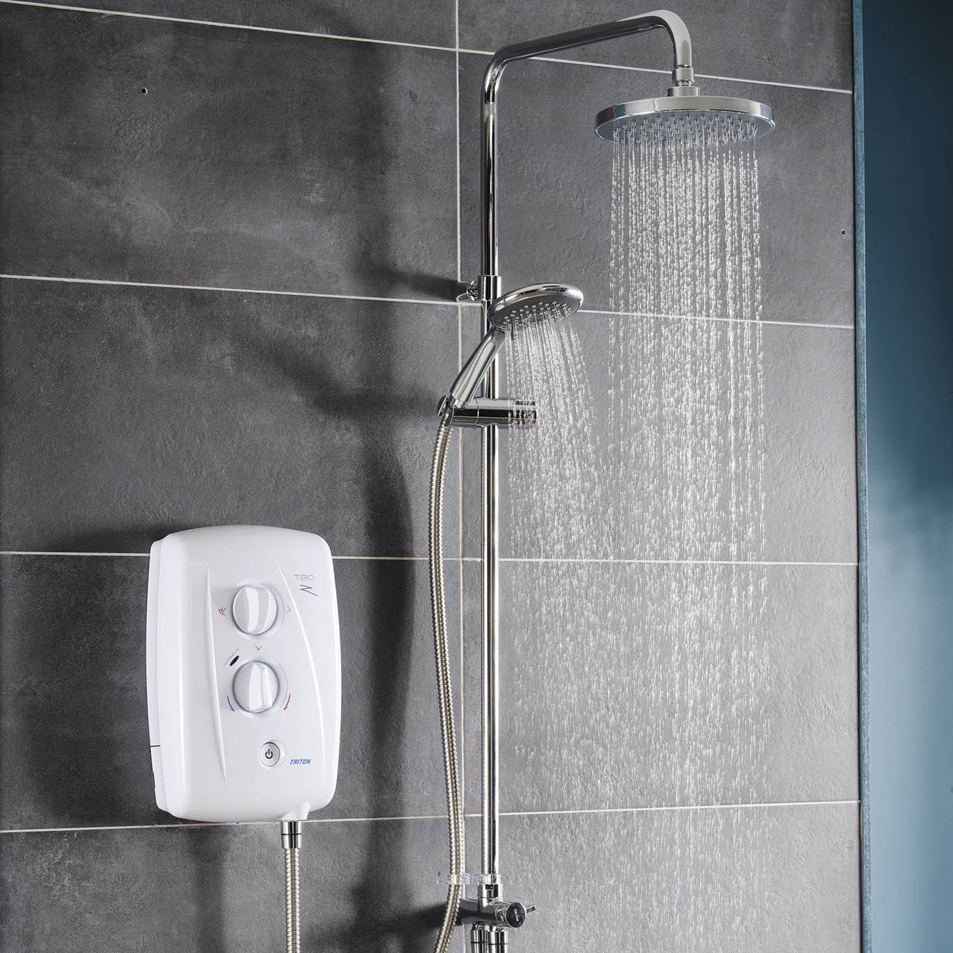 Electric Mixer Shower Twin Round Head Gloss Chrome Effect 5 Spray Pattern 10.5kW - Image 2