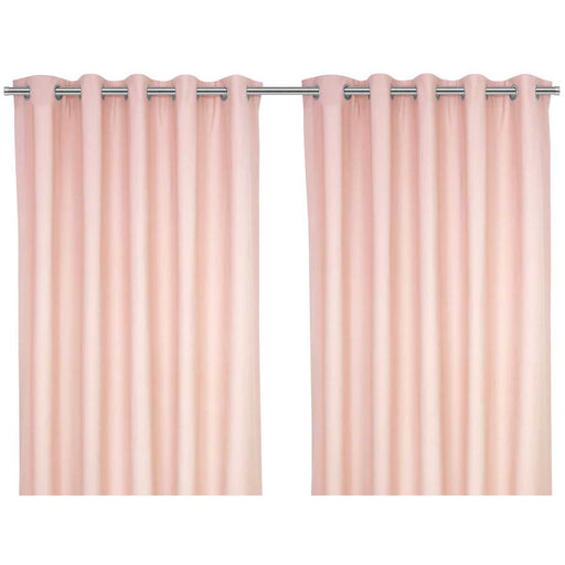 Eyelet Curtain Pair Lined Pink Solid Dyed Light Weight Cotton (W)228 (L)228cm - Image 1