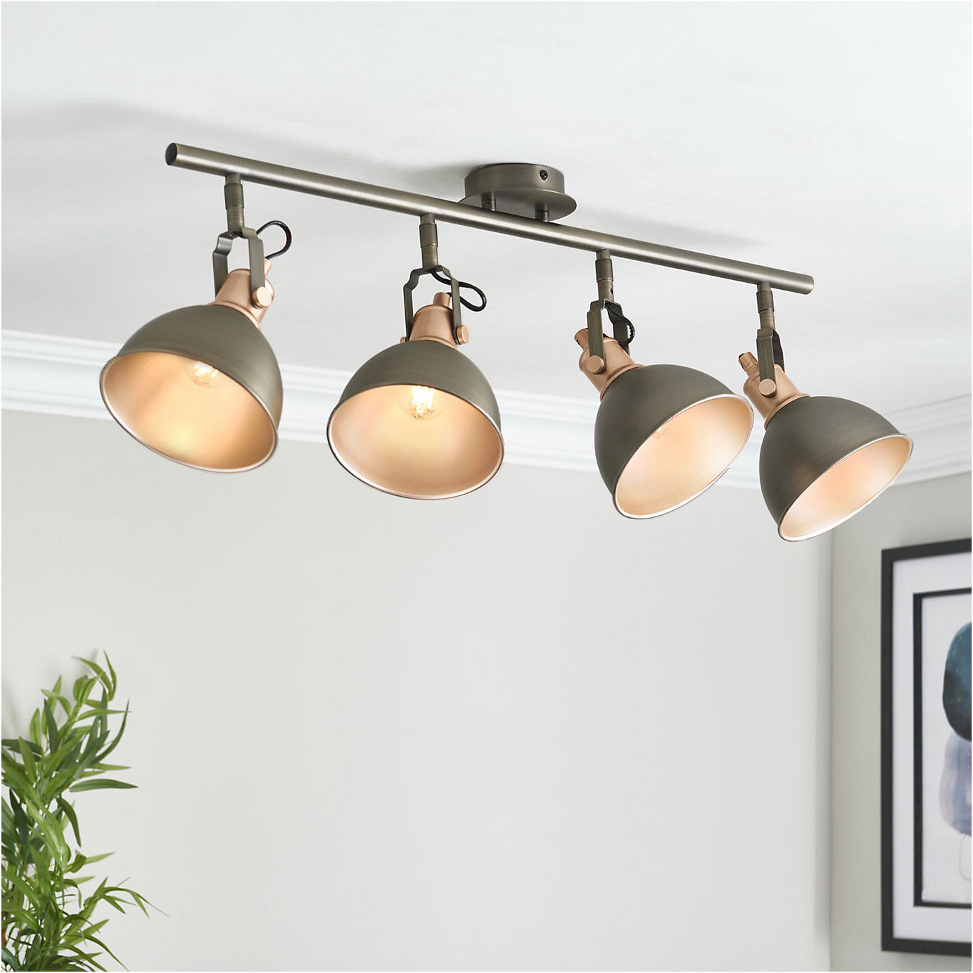 Ceiling Spotlight Bar 4 Way Matt Pewter Dimmable E14 Adjustable Kitchen Living - Image 1