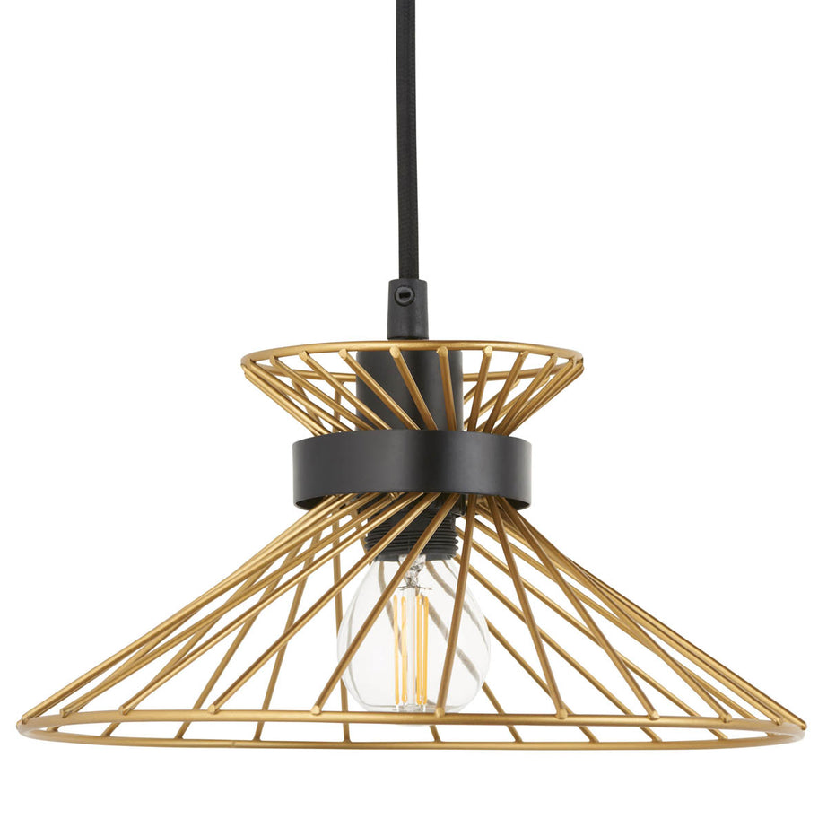 LED Pendant Ceiling Light 3 Way Black Gold Effect Wire Frame Shades (Dia)770mm - Image 3