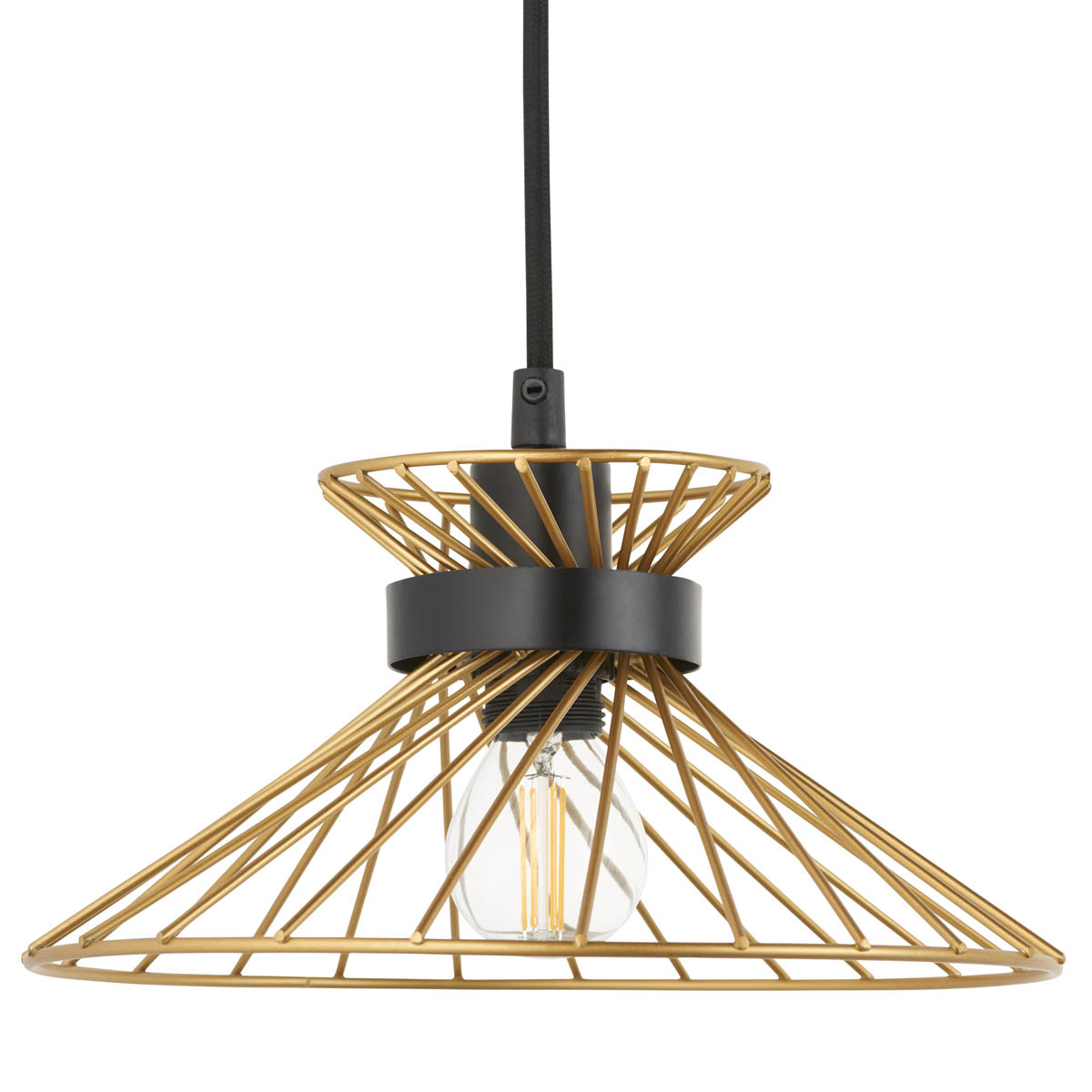 LED Pendant Ceiling Light 3 Way Black Gold Effect Wire Frame Shades (Dia)770mm - Image 3