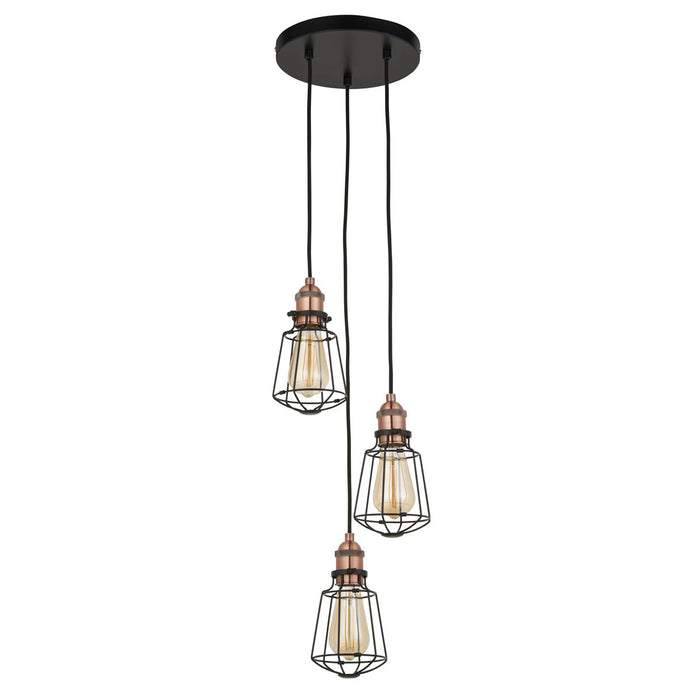 Ceiling Light 3 Way Matt Black Steel Dimmable Caged Pendant Living Bedroom 10W - Image 3