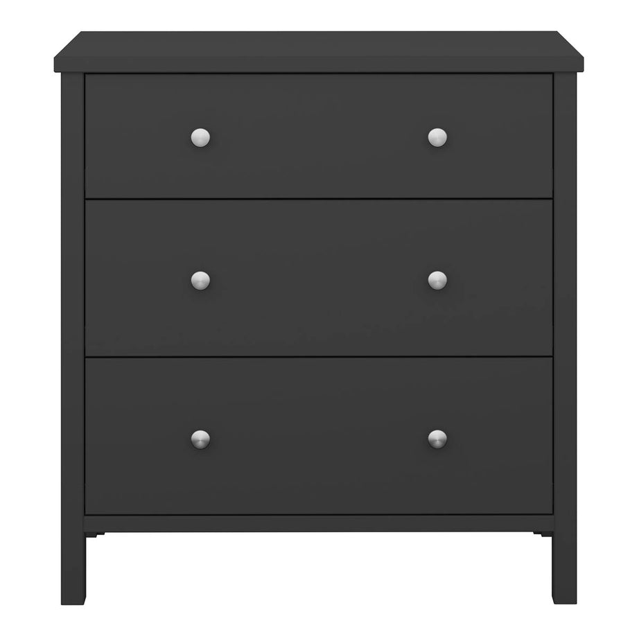 Chest of Drawers 3 Wide Drawer Satin Black MDF (H)840mm (W)800mm (D)410mm - Image 3