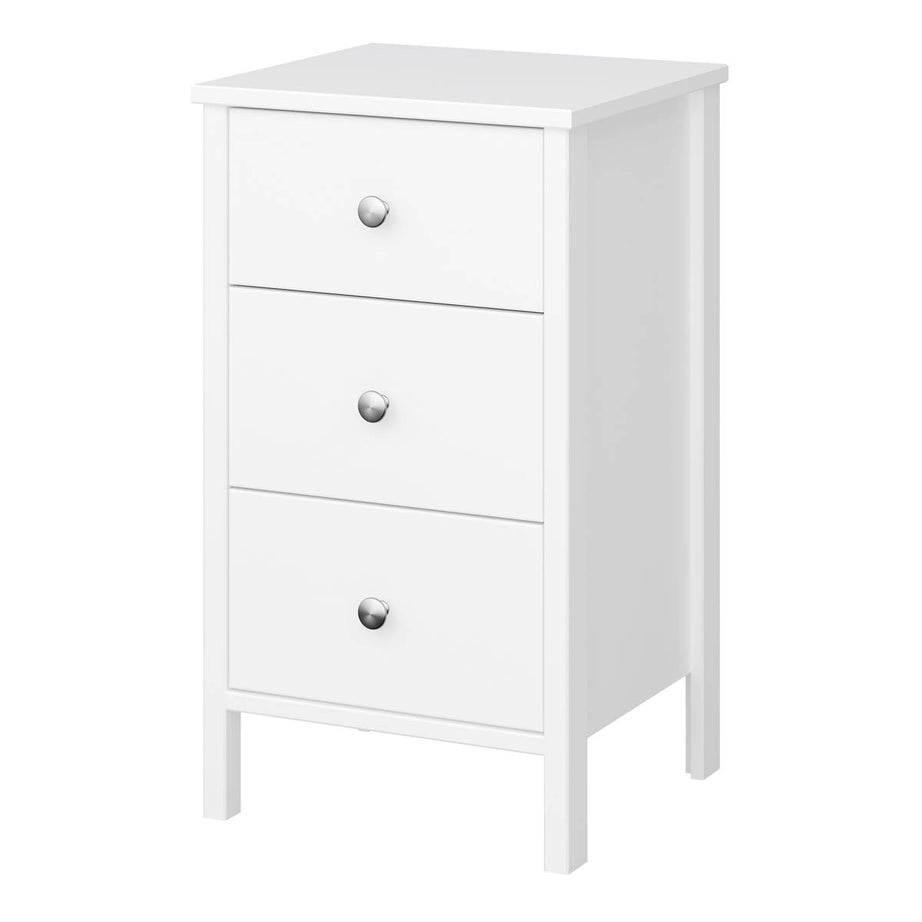 Valenca Bedside Table Chest White 3 Drawer Satin MDF (H)699 (W)400 (D)382.4mm - Image 1