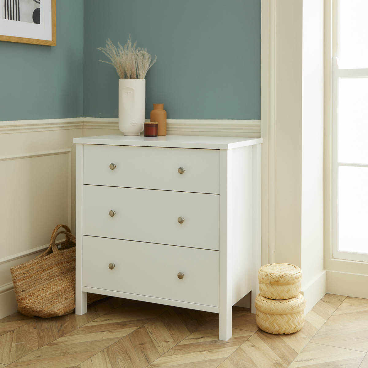 Valenca Chest of Drawers 3 Drawer Satin White MDF Wide (H)840 (W)800 (D)410mm - Image 6