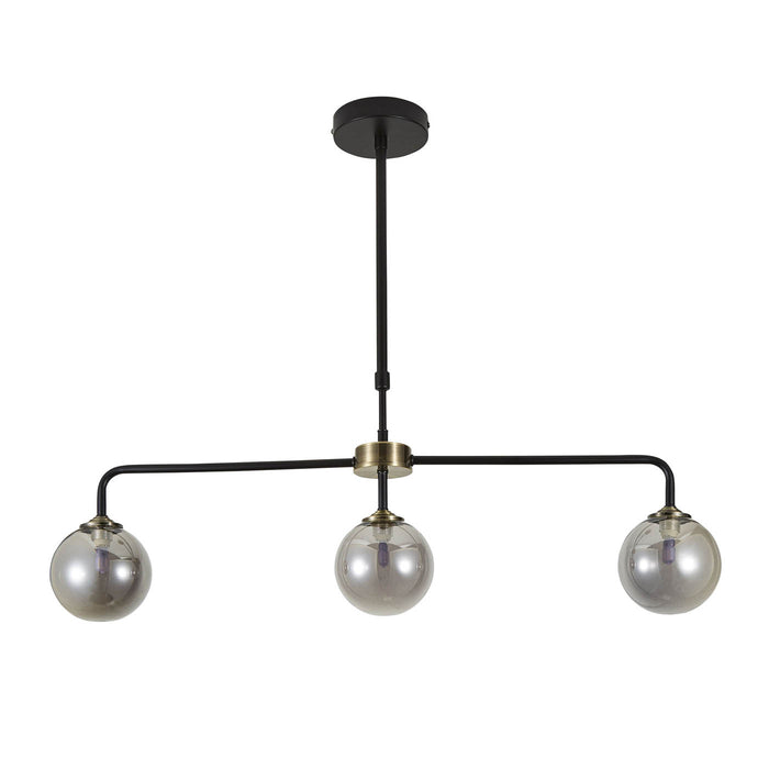 Ceiling Light 3 Way Multi Arm Matt Black Smoked Globe Glass Shades Modern - Image 3