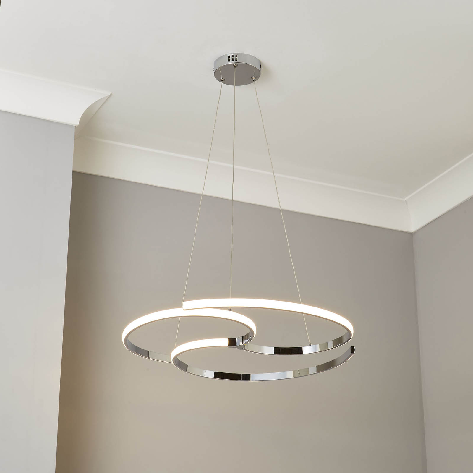 LE Ceiling Light Plastic Chrome Hanging Adjustable Height Modern Livingroom - Image 1