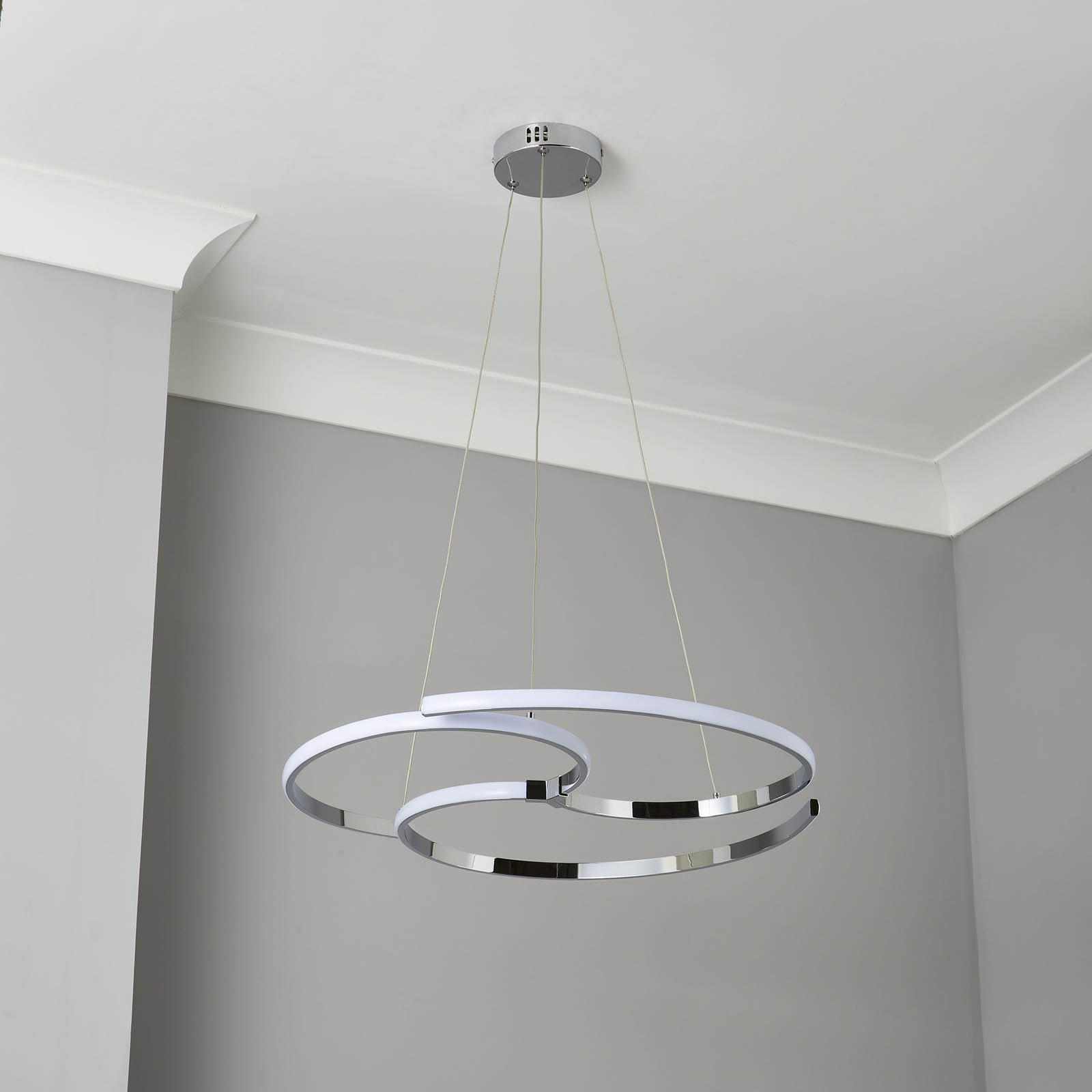 LE Ceiling Light Plastic Chrome Hanging Adjustable Height Modern Livingroom - Image 3
