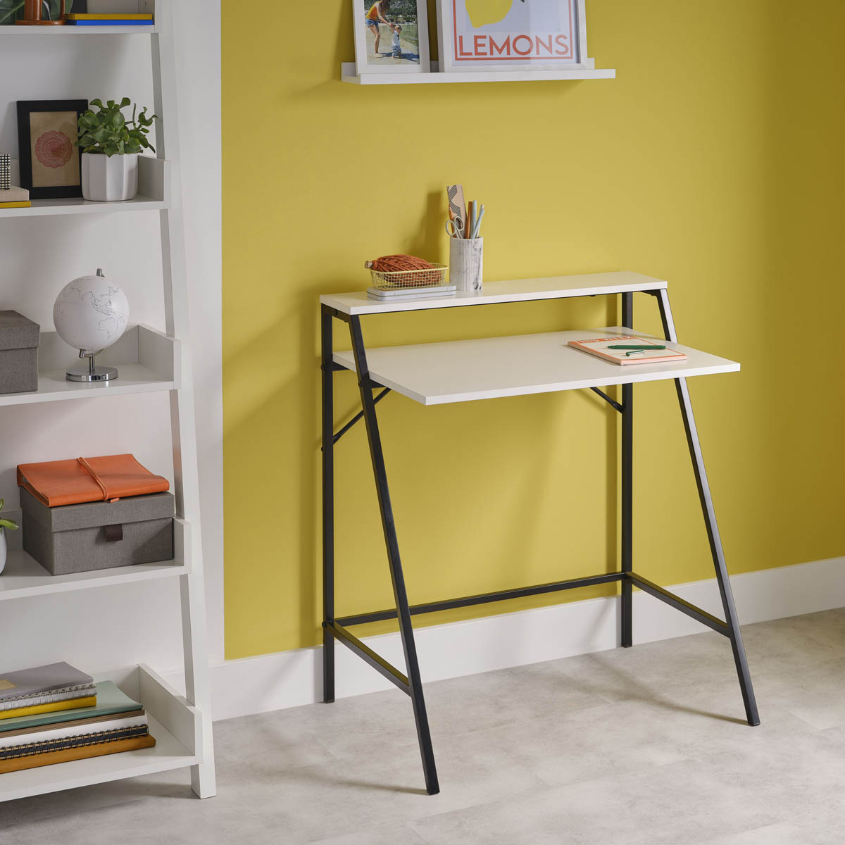 Manera Two Shelf Desk Matt White Compact MDF Durable (H)840 (W)740 (D)515mm - Image 1