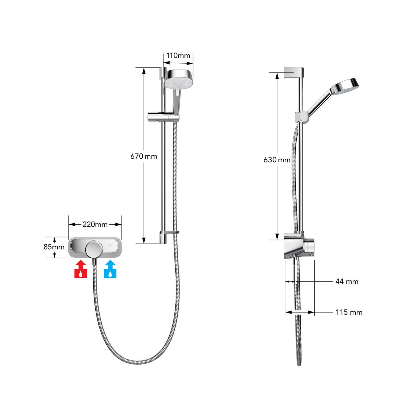 Mira Form Chrome effect Rear fed Thermostatic Mixer Shower & 1.25m hose length - Image 3