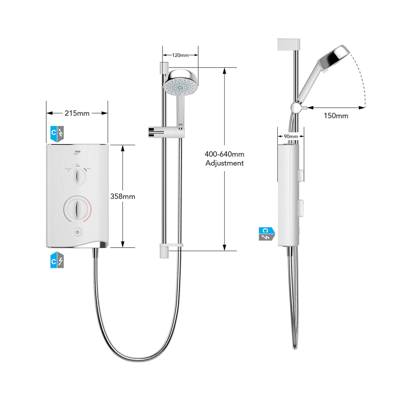 Mira Electric Shower Mixer 10.8kW Gloss White 4 Spray Pattern Round Head - Image 3