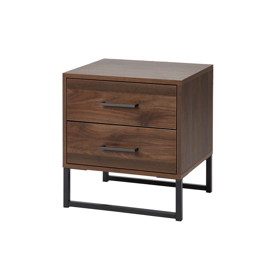 Zorras Bedside Table 2 Drawer Deep Walnut Effect Industrial (H)500(W)460(D)400mm - Image 2
