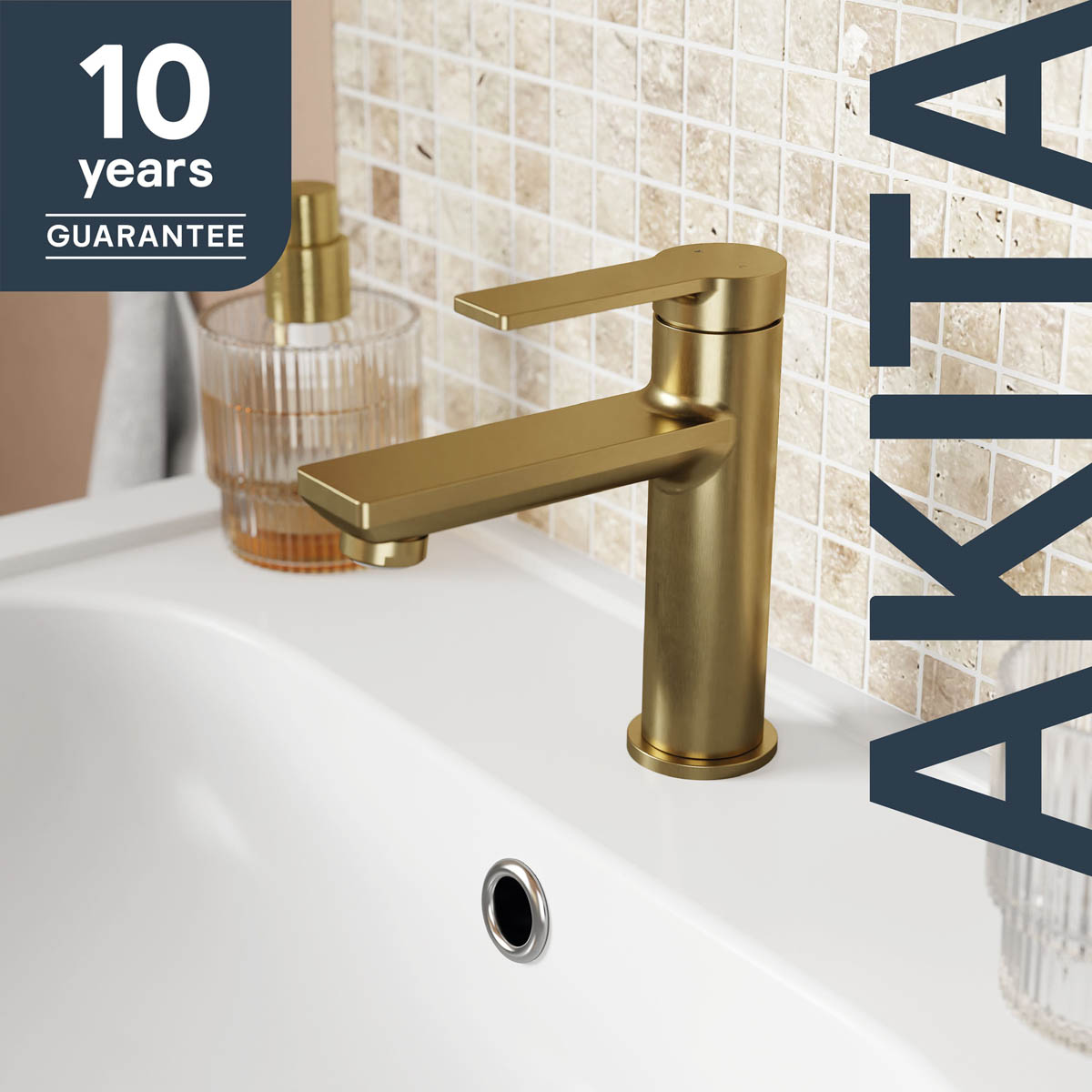 Basin Mixer Tap Medium Brushed Satin Brass Effect Round Durable Rust Resistant - Image 2