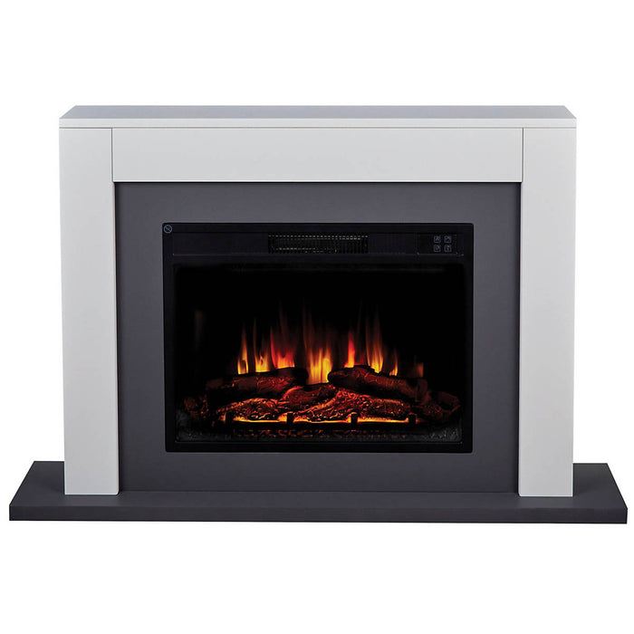 Electric Fireplace Suite Grey Stone Effect Freestanding LED Flames Remote 2kw - Image 1