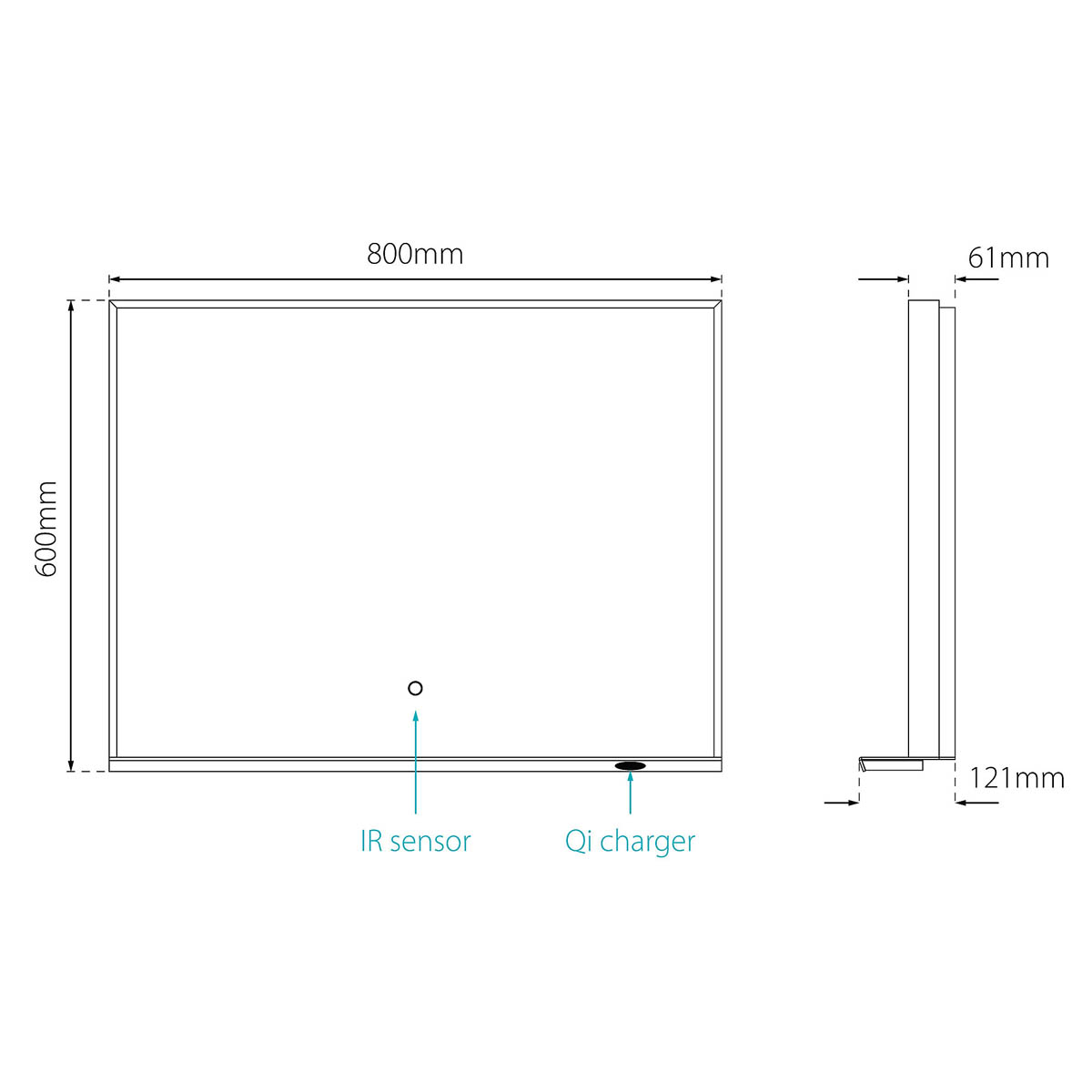 Sensio Bathroom Mirror Colour Changing Matt Black Rectangular (H)60cm (W)80cm - Image 2