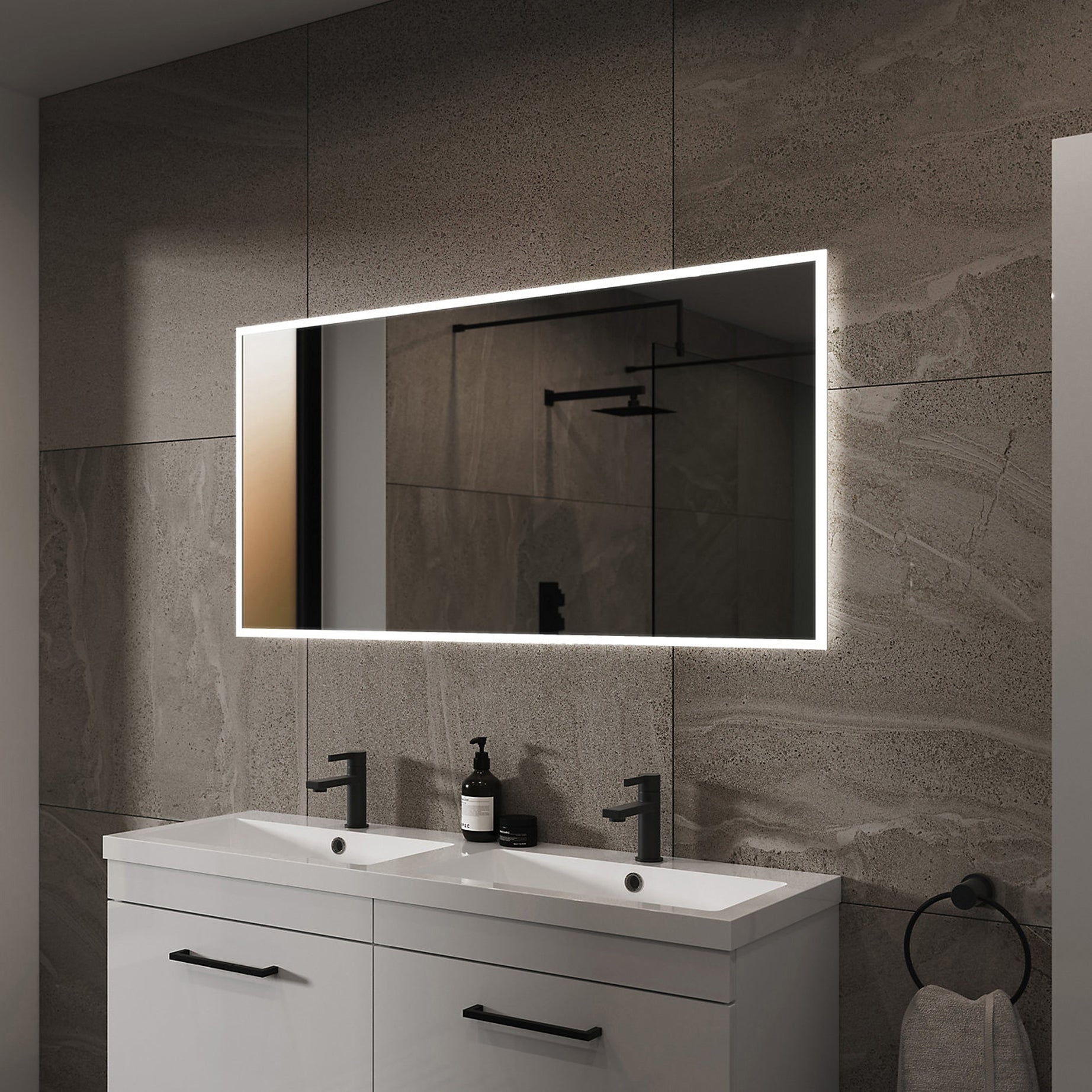 Bathroom LED Mirror Illuminated Wall-Mounted Demister Rectangle Dimmable 80x60cm - Image 1