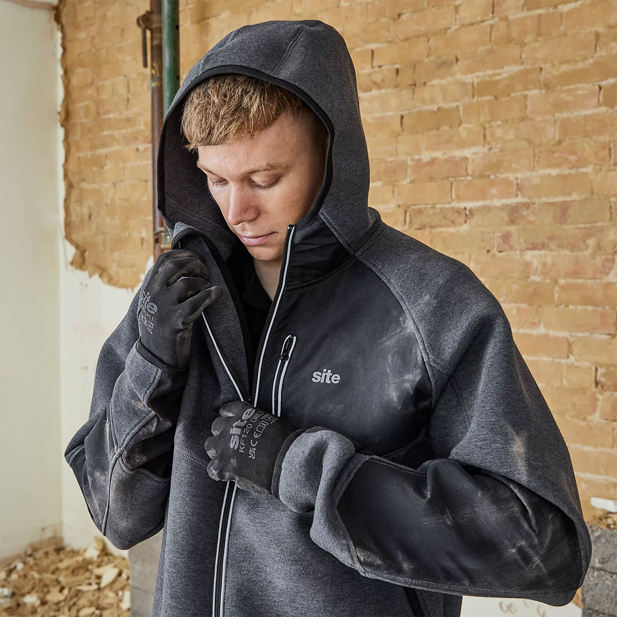 Site Hooded Sweatshirt Grey Black XL Workwear Zip Hoodie Suter - Image 10