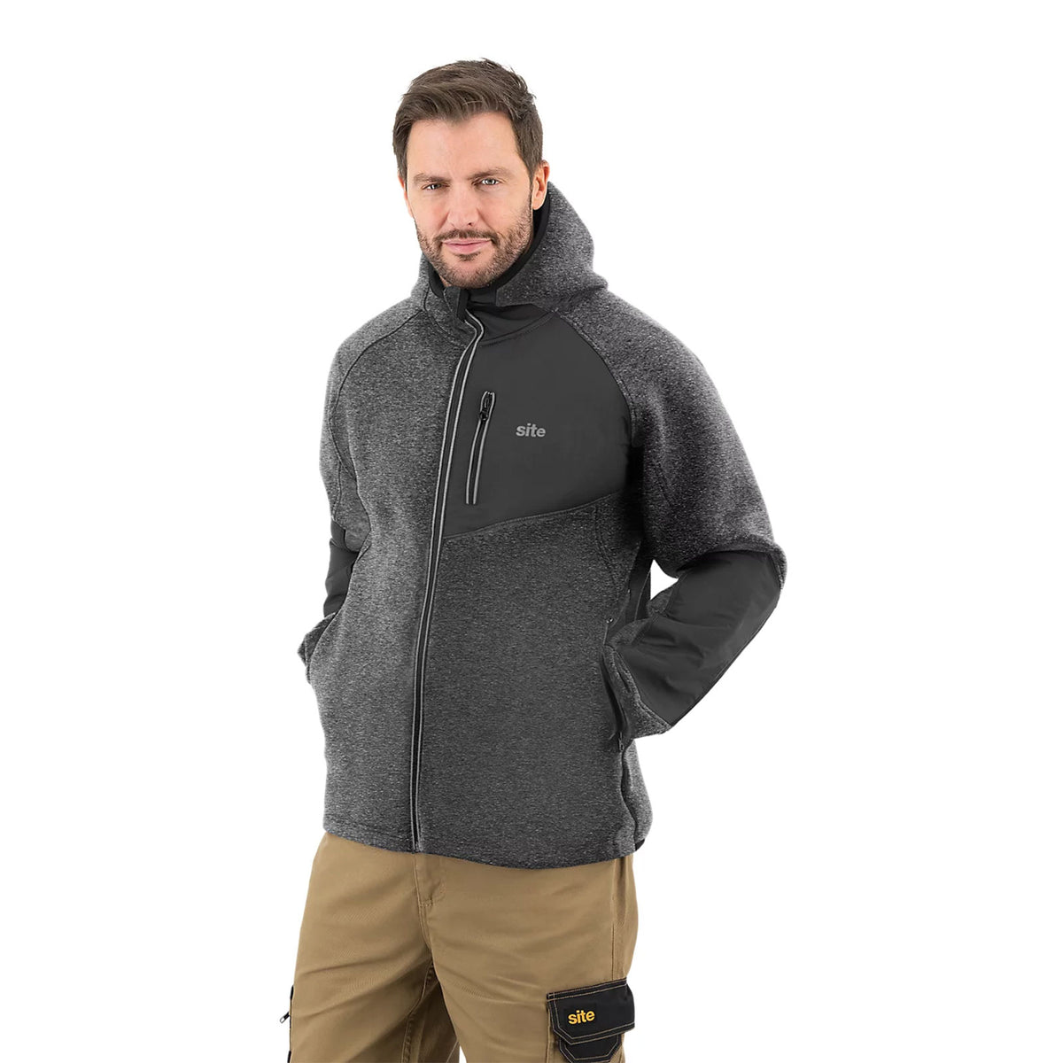 Site Hooded Sweatshirt Grey Black XL Workwear Zip Hoodie Suter - Image 6