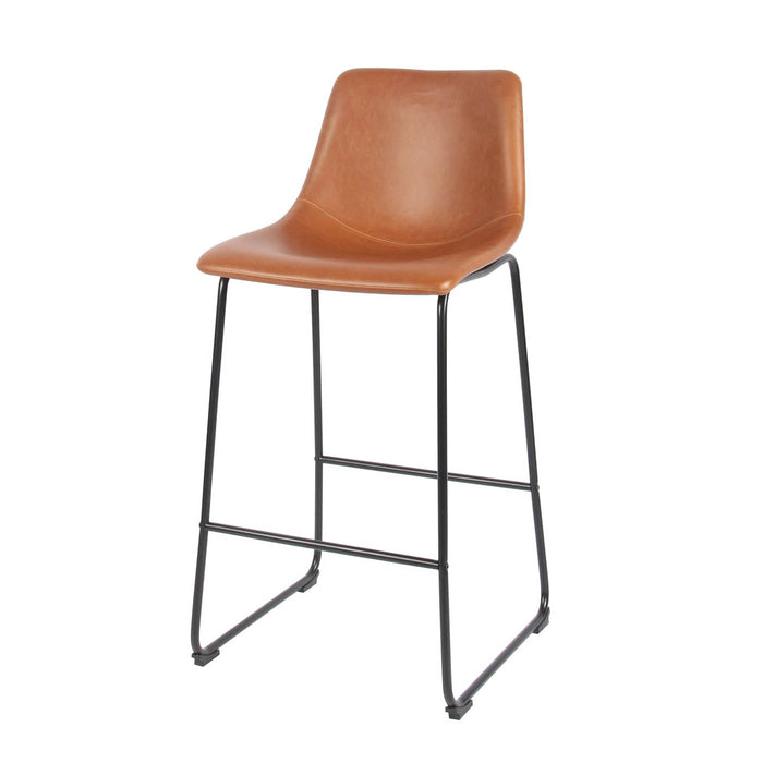 Kitchen Bar Stool Dining Breakfast Brown Tan Leather Modern Comfort Backrest - Image 1