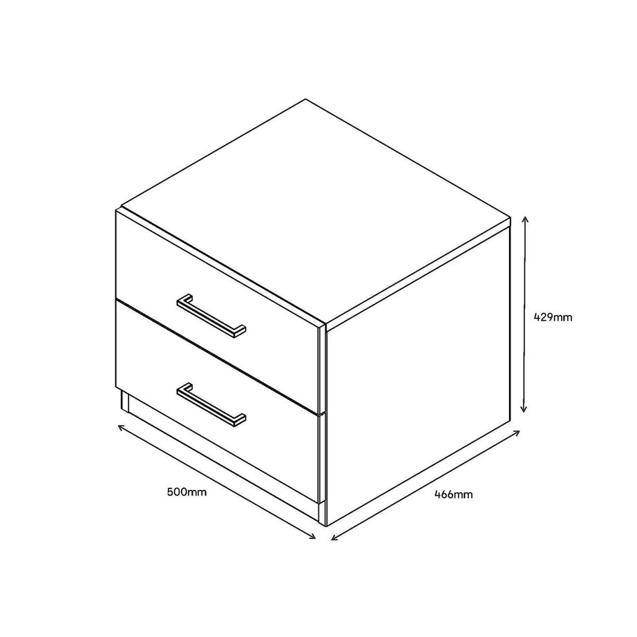 Atomia Bedside Table Freestanding Gloss White 2 Drawer (H)429 (W)500 (D)466mm - Image 2