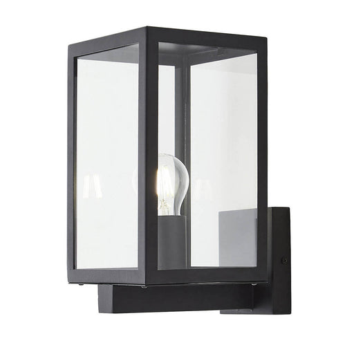 Outdoor Wall Light LED Zinc Matt Black Clear Glass Box Lantern (Dia)16cm - Image 1