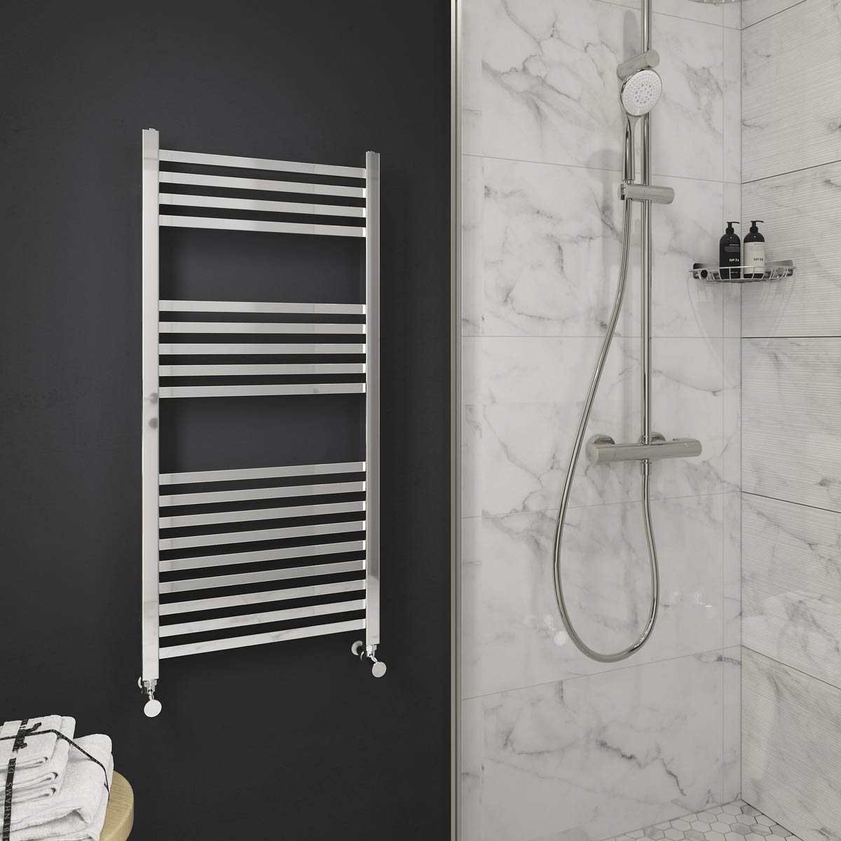 Towel Rail Radiator Chrome Flat Vertical Bathroom Warmer Ladder (H)97.4x(W)45cm - Image 1