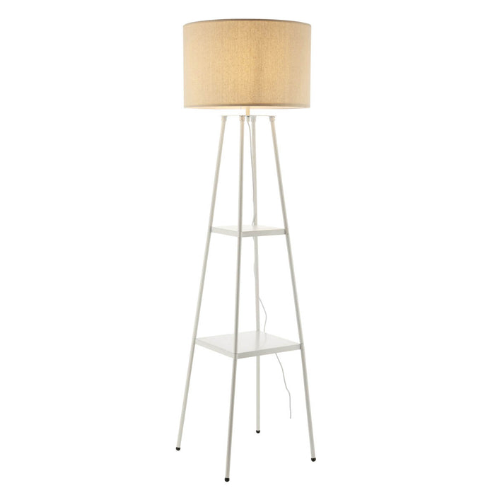 Floor Lamp Tripod Shelved Gloss White Cream Drum Shade Standing Modern 1.56m - Image 1