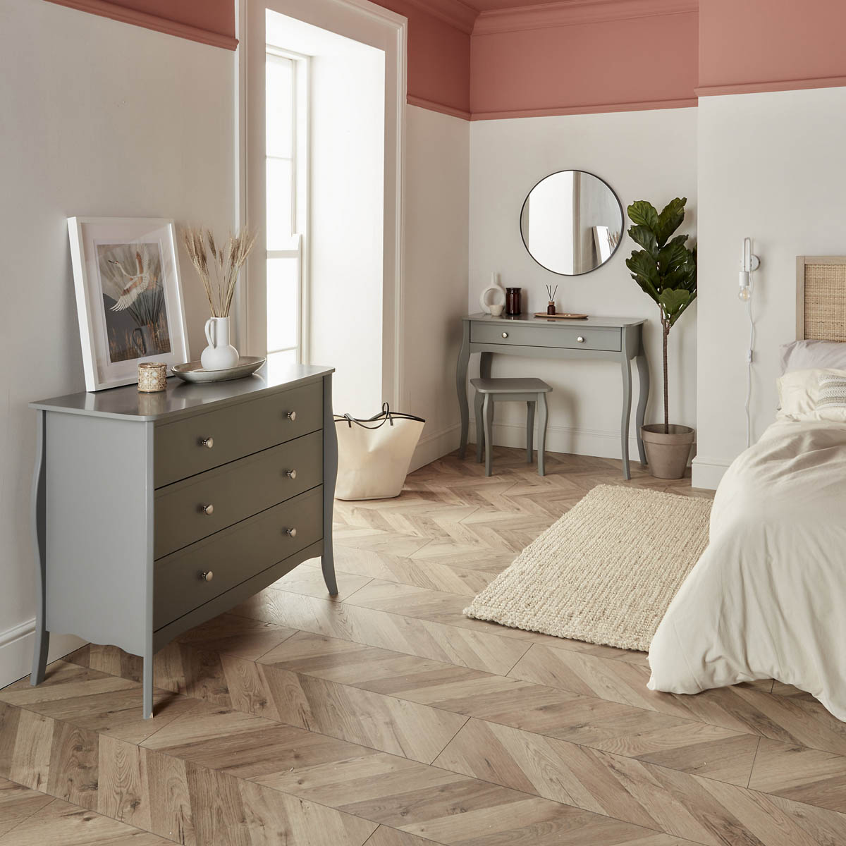 Chest of Drawers Wide 3 Drawer Satin Grey French Chic (H)800mm (W)965mm (D)450mm - Image 4