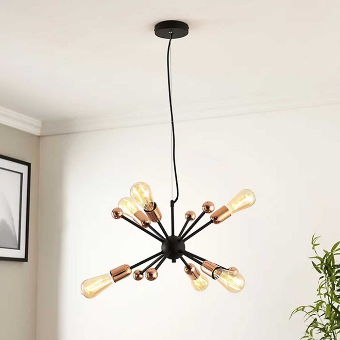 Ceiling Light pendant 6 Lamp Steel Matt Black Copper Effect Dimmable Industrial - Image 2