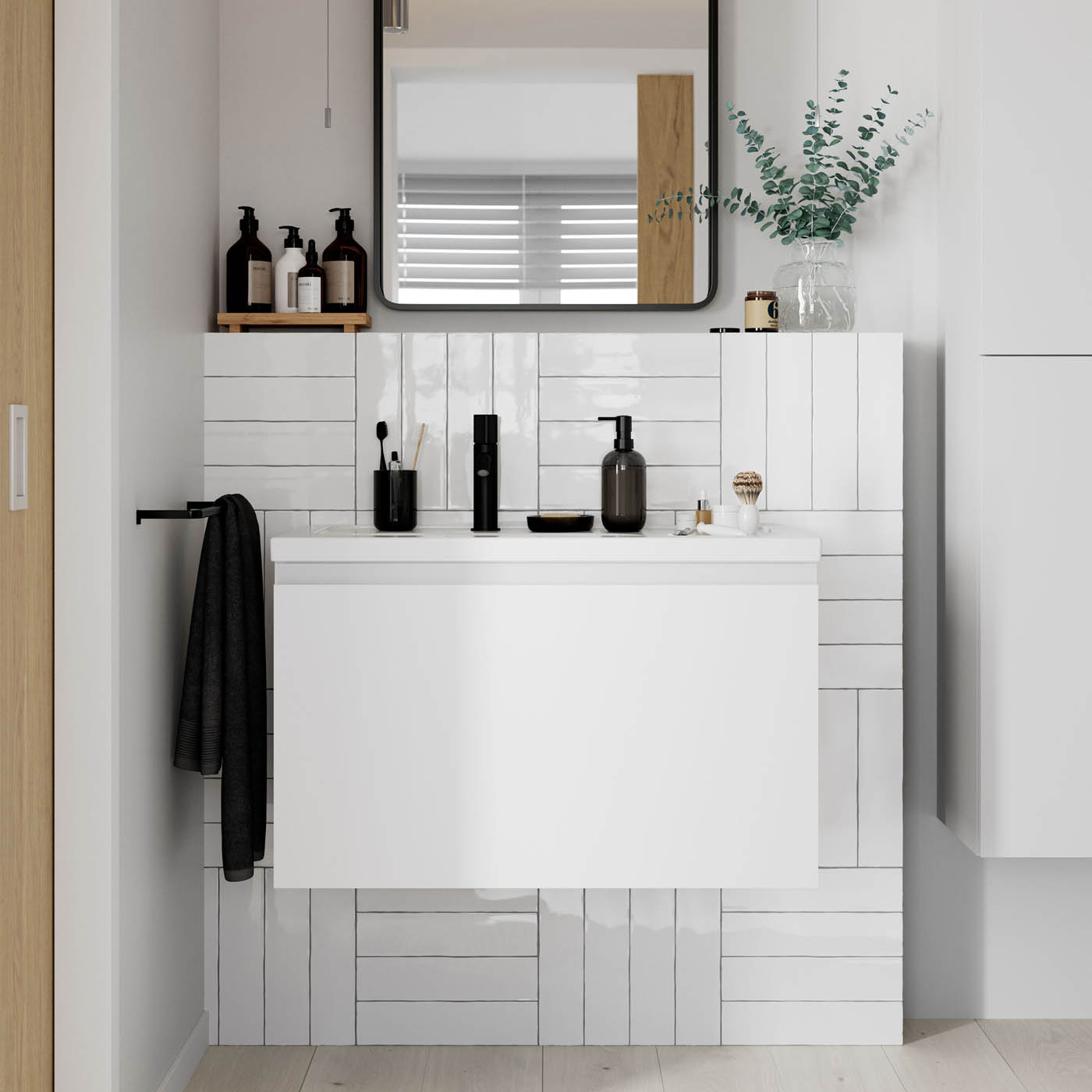 Bathroom Under Sink Cabinet Levanna Matt White Wall-Mounted (H)480 (W)800mm - Image 2