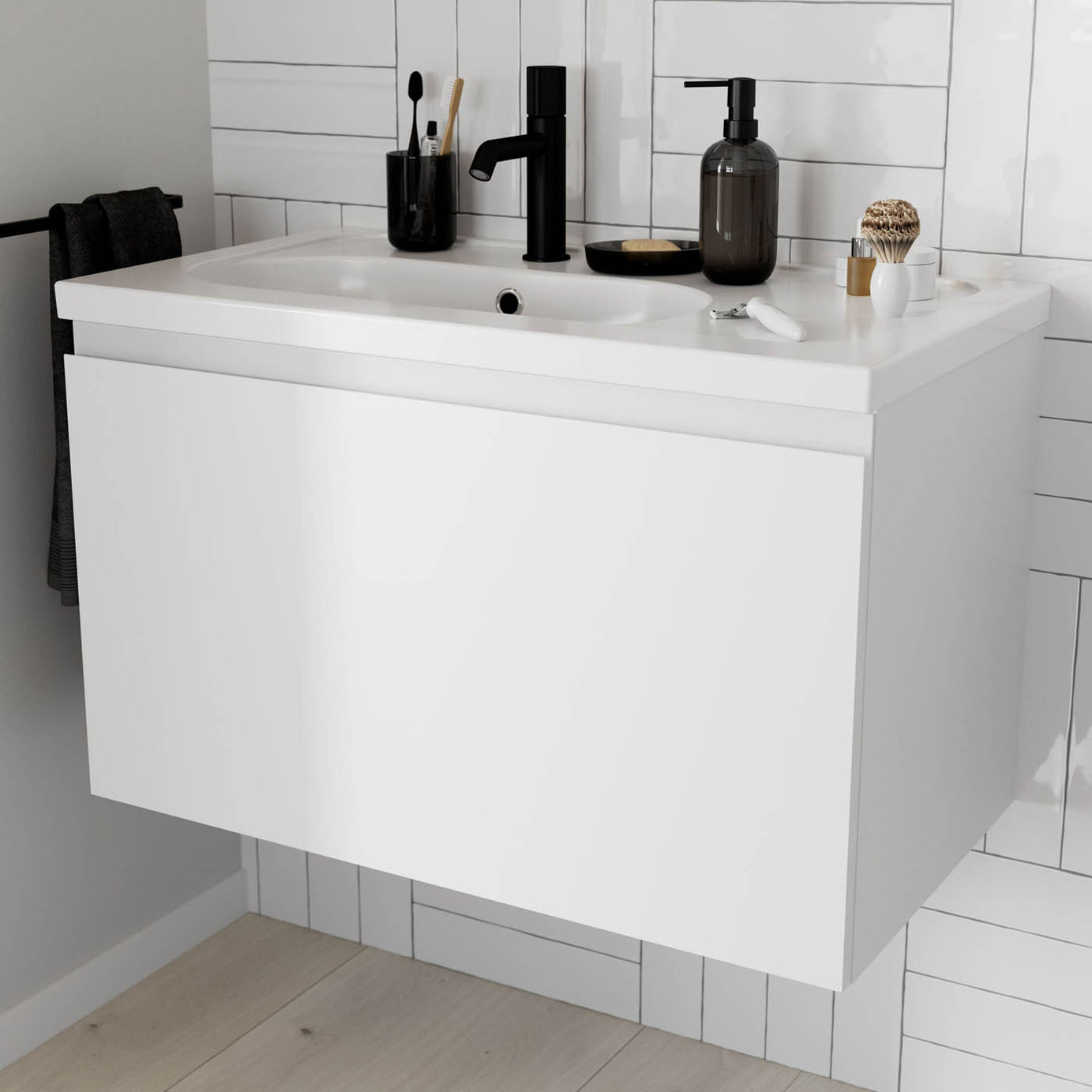 Bathroom Under Sink Cabinet Levanna Matt White Wall-Mounted (H)480 (W)800mm - Image 5