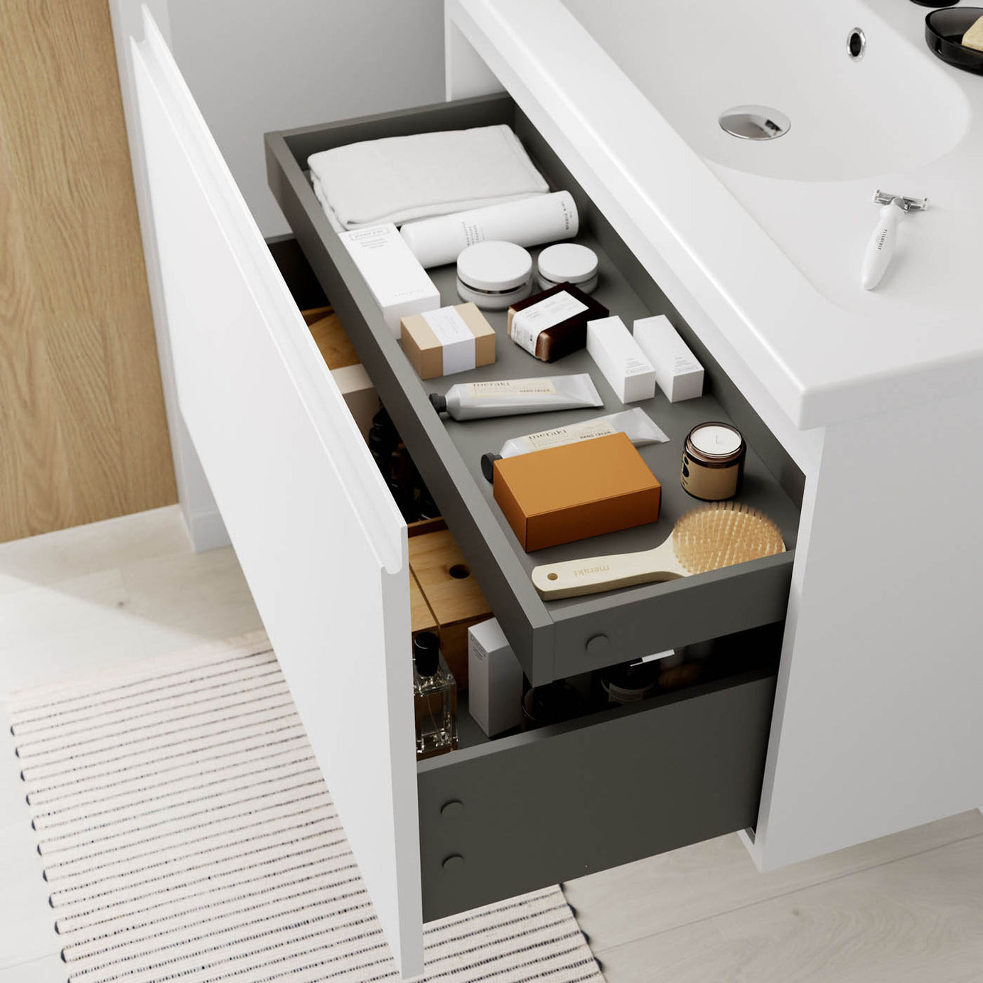 Bathroom Under Sink Cabinet Levanna Matt White Wall-Mounted (H)480 (W)800mm - Image 6