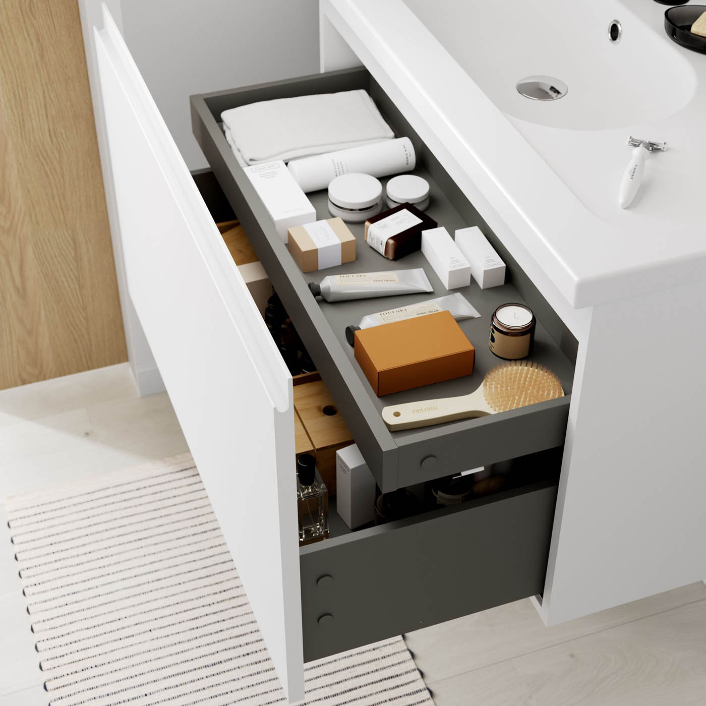 Bathroom Under Sink Cabinet Levanna Matt White Wall-Mounted (H)480 (W)800mm - Image 6