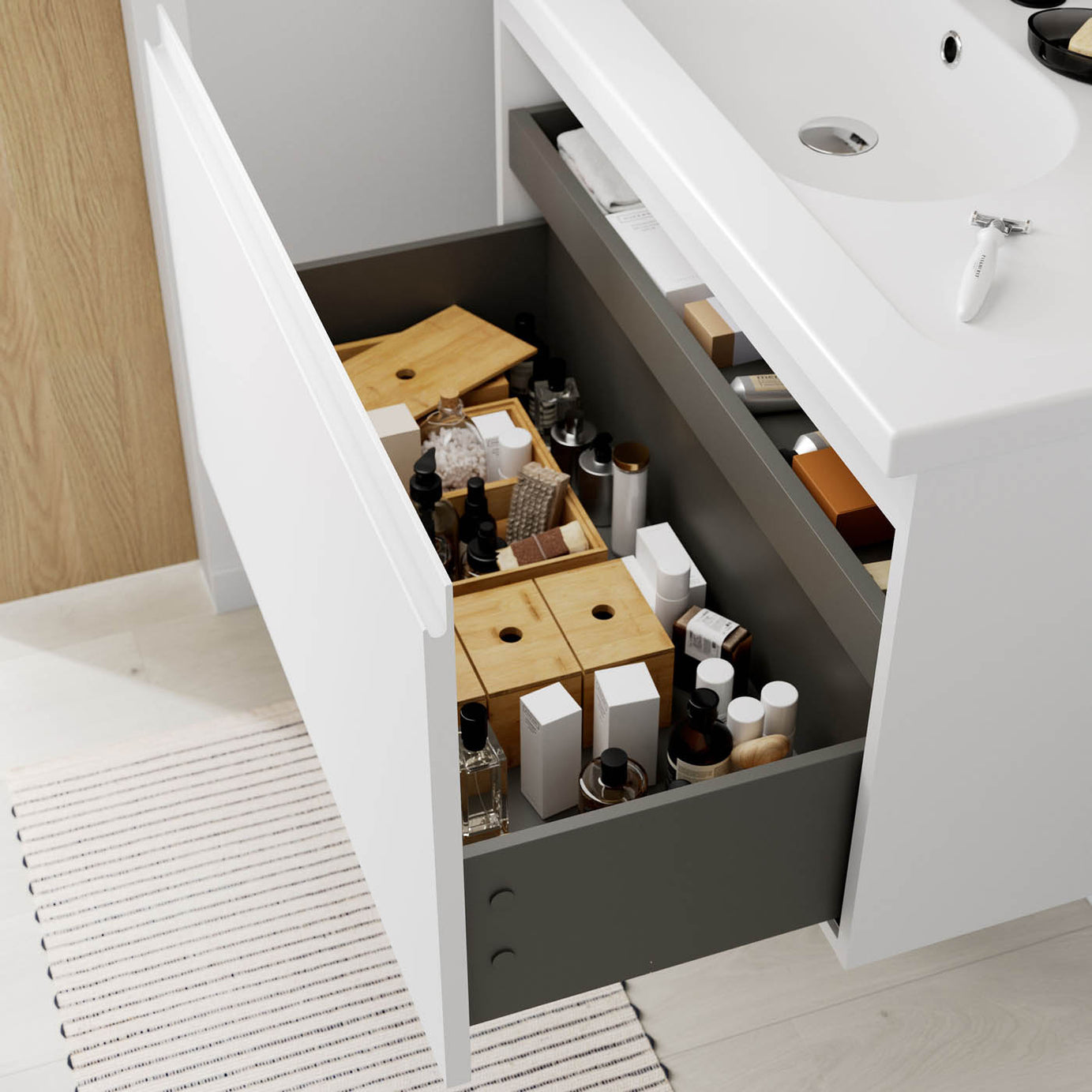 Bathroom Under Sink Cabinet Levanna Matt White Wall-Mounted (H)480 (W)800mm - Image 7