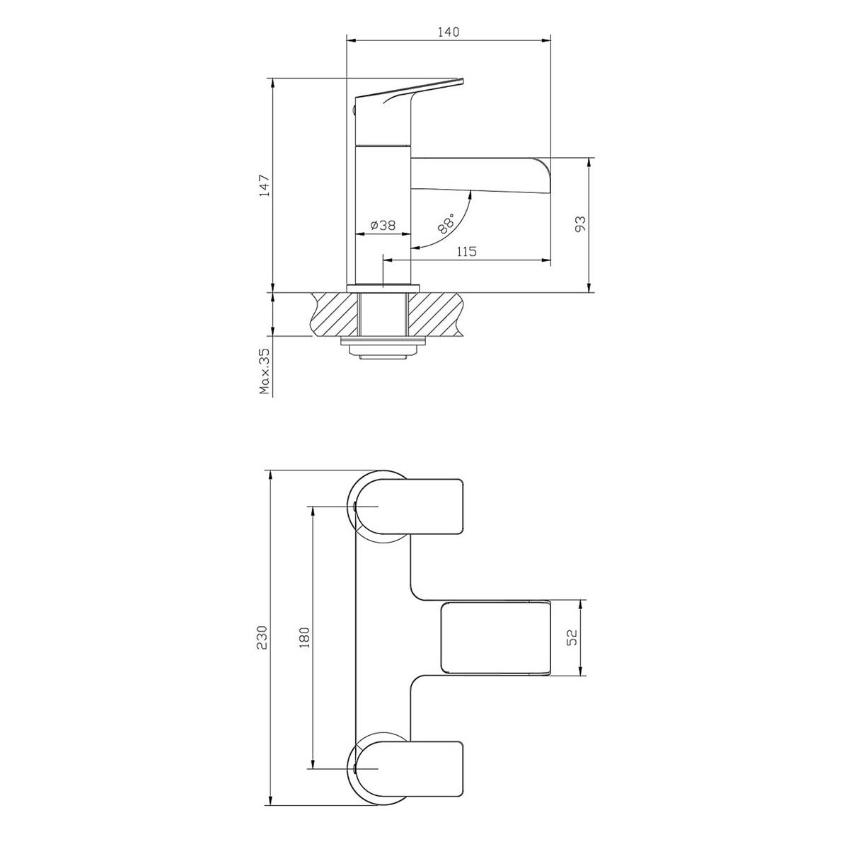 Bath Filler Tap Mixer Chrome Waterfall Double Lever Modern Bathroom Faucet - Image 4