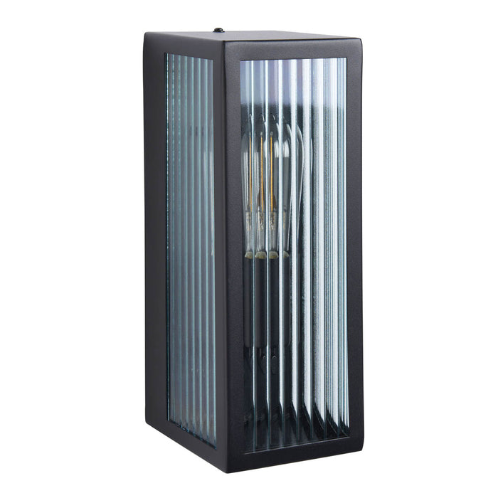 Outdoor Wall Light Clear Ribbed Glass Steel Matt Black Finish Dimmable Modern - Image 2