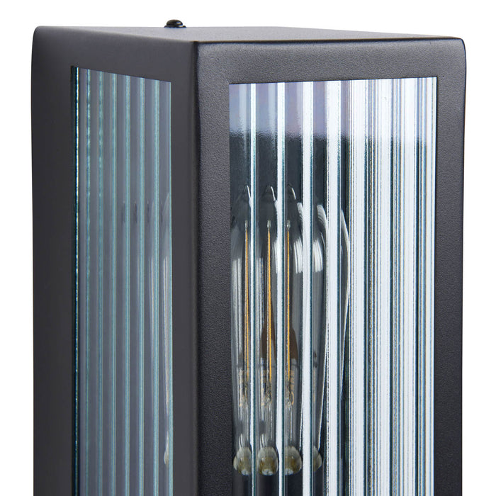 Outdoor Wall Light Clear Ribbed Glass Steel Matt Black Finish Dimmable Modern - Image 4