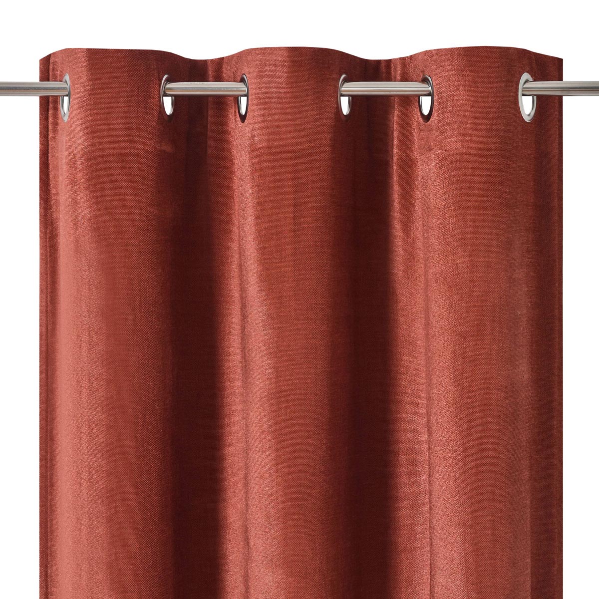 Eyelet Curtain Pair Red Terracotta Plain Woven Lined Bay Window (W)167 (L)183cm - Image 3