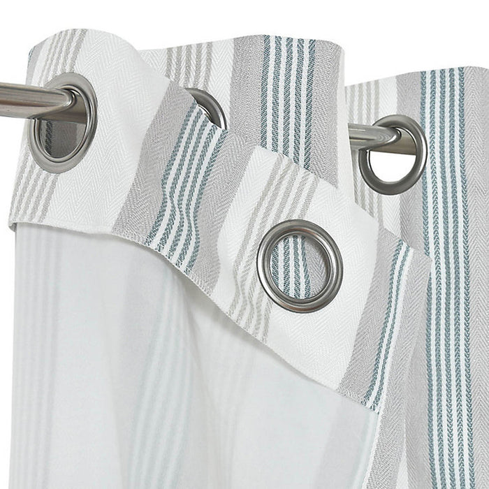 Lined Curtain Eyelet Light Blue Polyester Stripes (W)228cm (L)228cm 2 Pack - Image 3