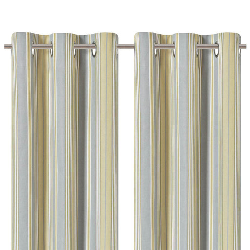 Eyelet Curtain Pair Yellow Stripes Lined Bay Window Modern (W)228 (L)228cm - Image 1