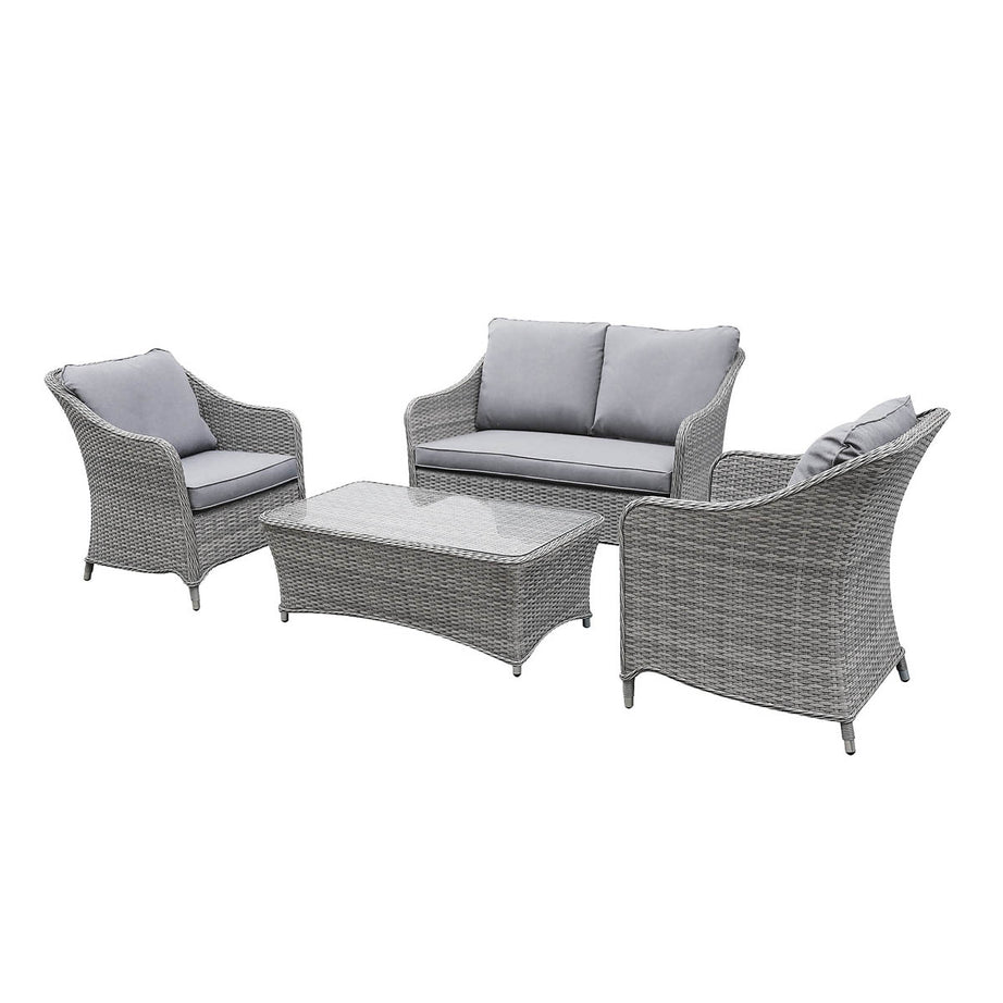 Outdoor Coffee Set 4 Seater Grey Rattan Garden Furniture Washable Cushion Covers - Image 3