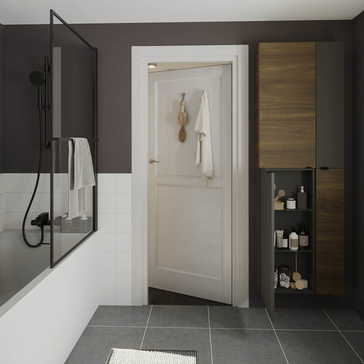 GoodHome Imandra Deep Matt Black Bathroom Single Wall cabinet (H)90cm (W)20cm - Image 2
