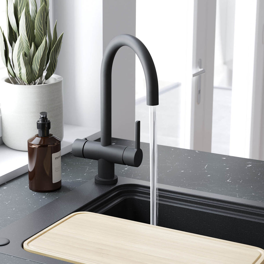 Kitchen 3 in 1 Boiling Water Tap Dual Lever 2.5L Tank Matt Black Brass Modern - Image 5