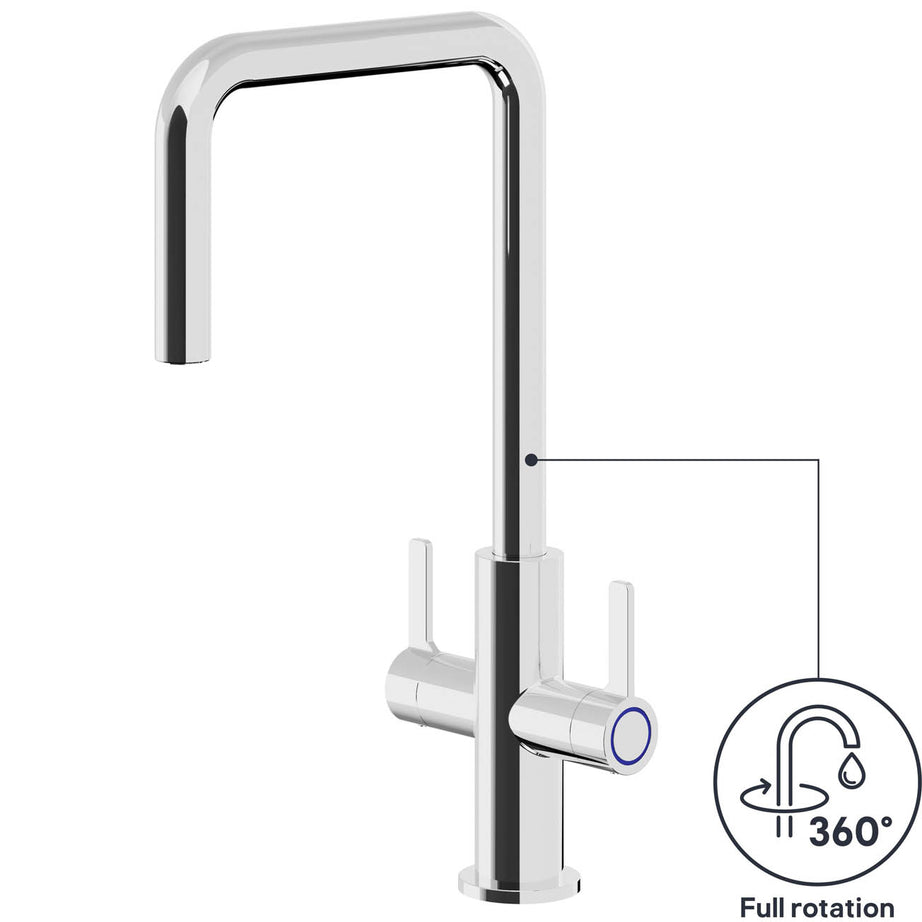 Kitchen Tap Mixer Chrome Twin Lever Swivel Spout Brass Steel Contemporary Faucet - Image 4