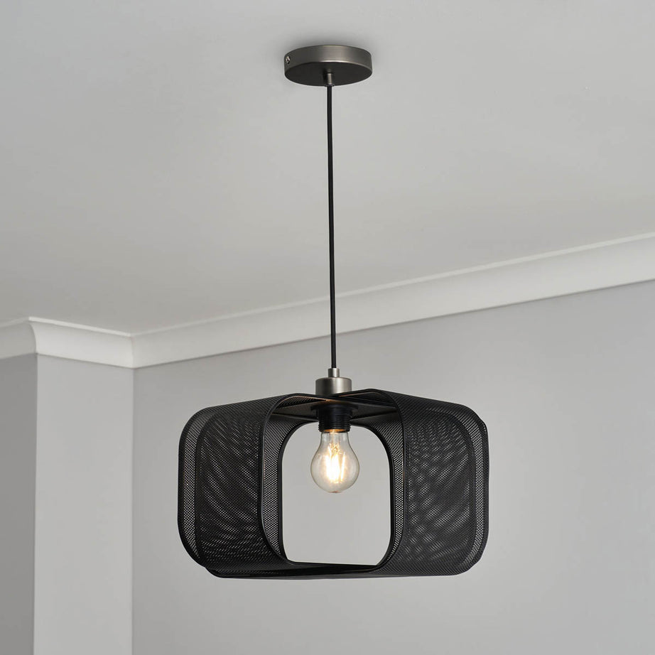 Pendant Ceiling Light Black Metal Square Shade Geometric Sculptured Industrial - Image 2