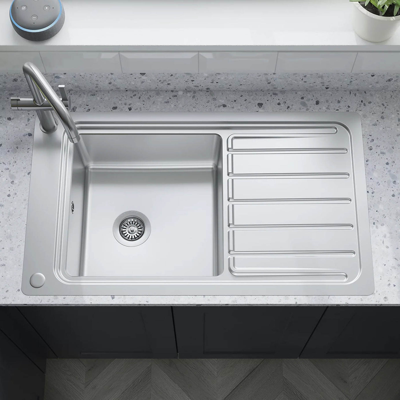 GoodHome Romesco 1 Bowl Sink Drainer Brushed Steel 510x880mm - Image 5